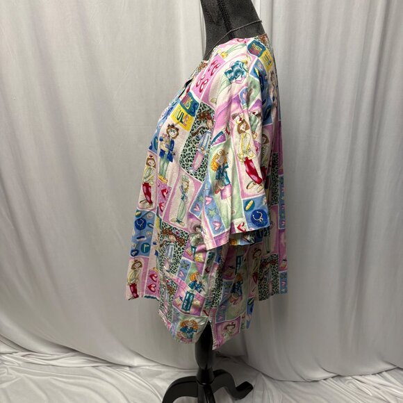 White Swan Scrub Top Womens Size XL Nurses Rule Cartoon Short Sleeve V-Neck - Picture 3 of 9